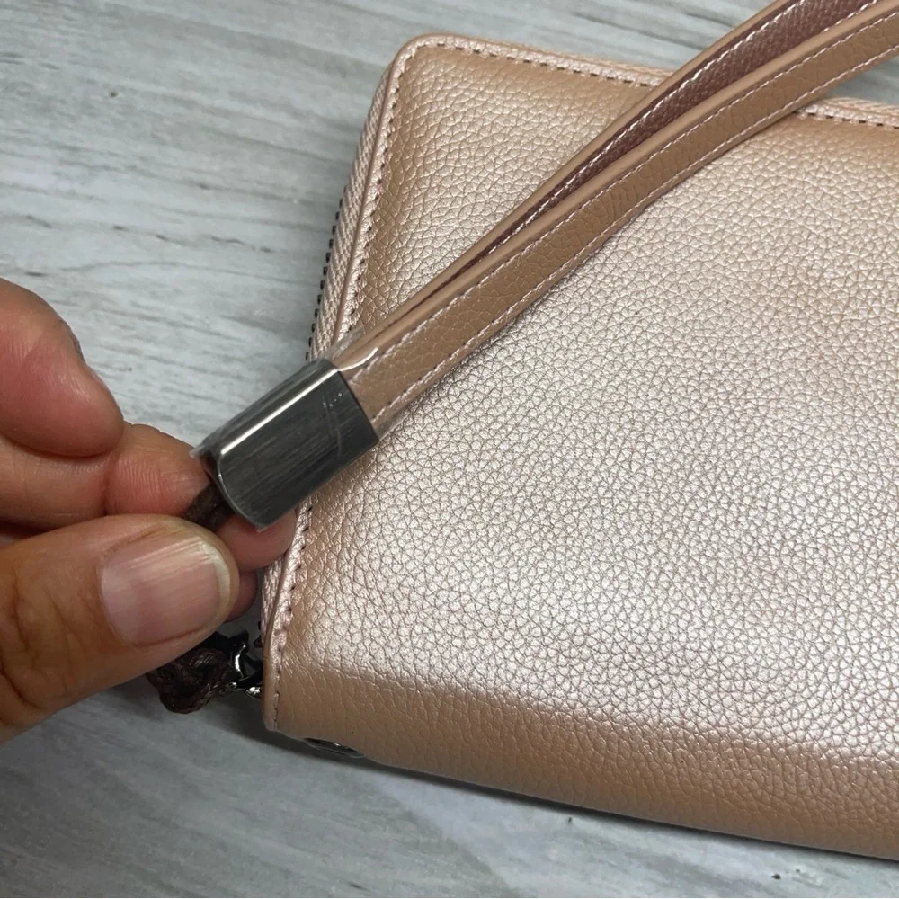 Bveyzi Pink RFID Blocking Leather Zip Around Large Wallet Phone Clutch Wristlet